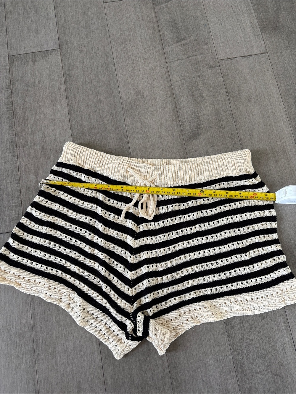 SHEIN Black & Cream Striped Knit Drawstring Shorts and Top - Picture 3 of 6